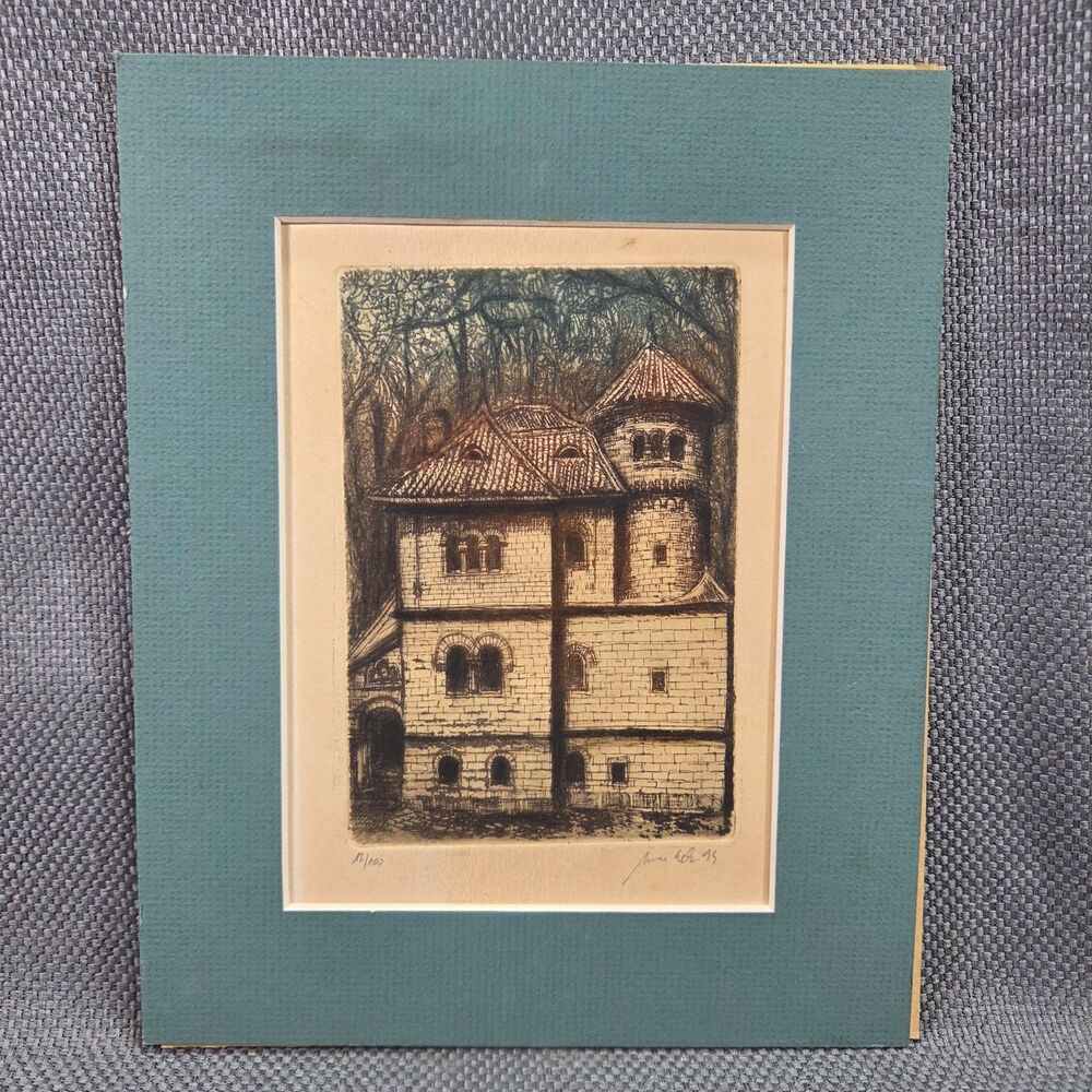 Original Etching Print Architectural Castle Tower Signed Dated 1995 #12/100xx`